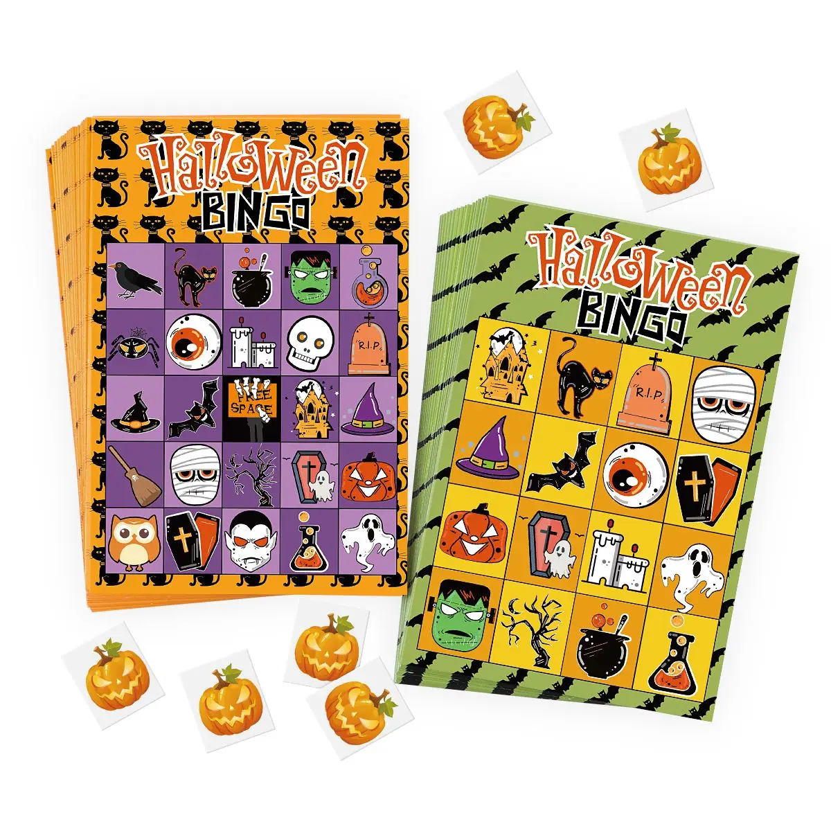 

57 Sheets Halloween Bingo Game Set Cartoon Colorful Durable Bingo Set Games Cards for Children Teens Kids