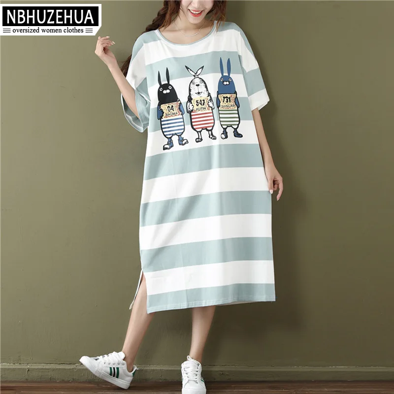 NBHUZEHUA A54 4XL 5XL 6XL женская футболка с мультяшным принтом в полоску длинная одежда|long