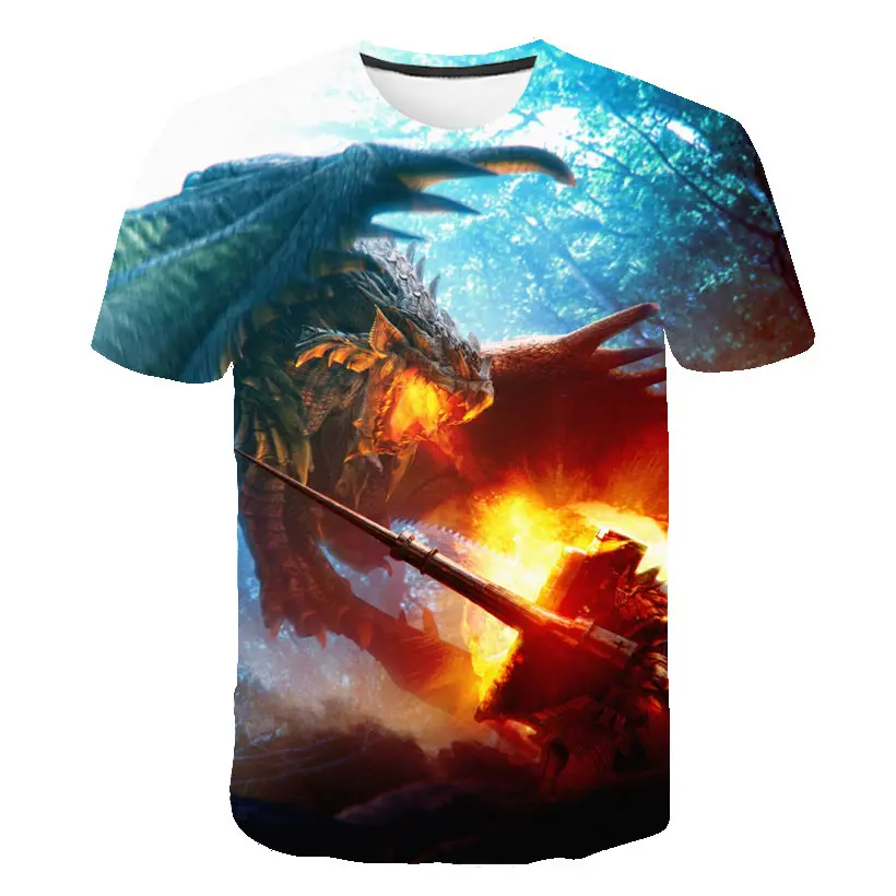 Лето, футболка с короткими рукавами и круглым воротником с изображением монстра охотника, 3D цифровая 3D печать, свободная тонкая футболка, Мужская футболка - Цвет: picture  color