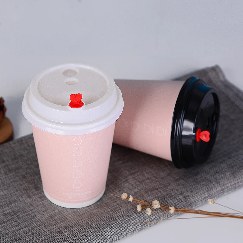 50 шт., розовые одноразовые кофейные чашки для горячих напитков, молока, чая, плотные бумажные стаканчики с крышками, коммерческие бытовые антиобжимные упаковочные стаканчики