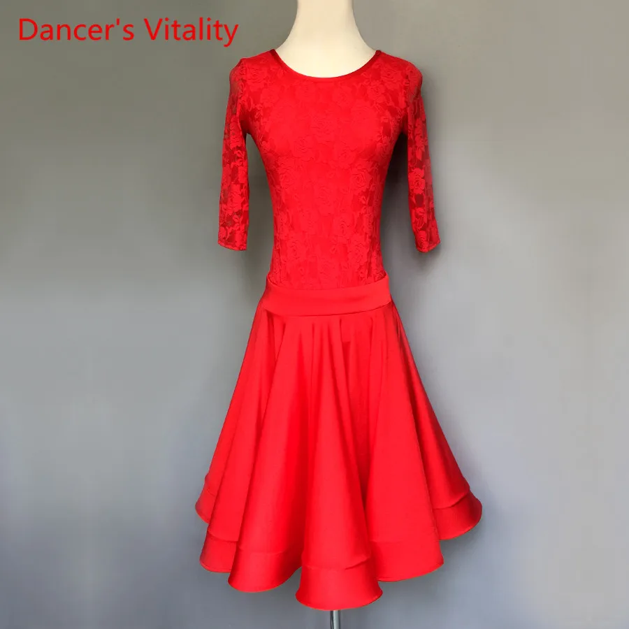 

2018 NEW Custom Made Adult/child Latin Dance Dress Haft-sleeved lace Dresses Women Girls Latin Rumba Samba Dance Costume Dress