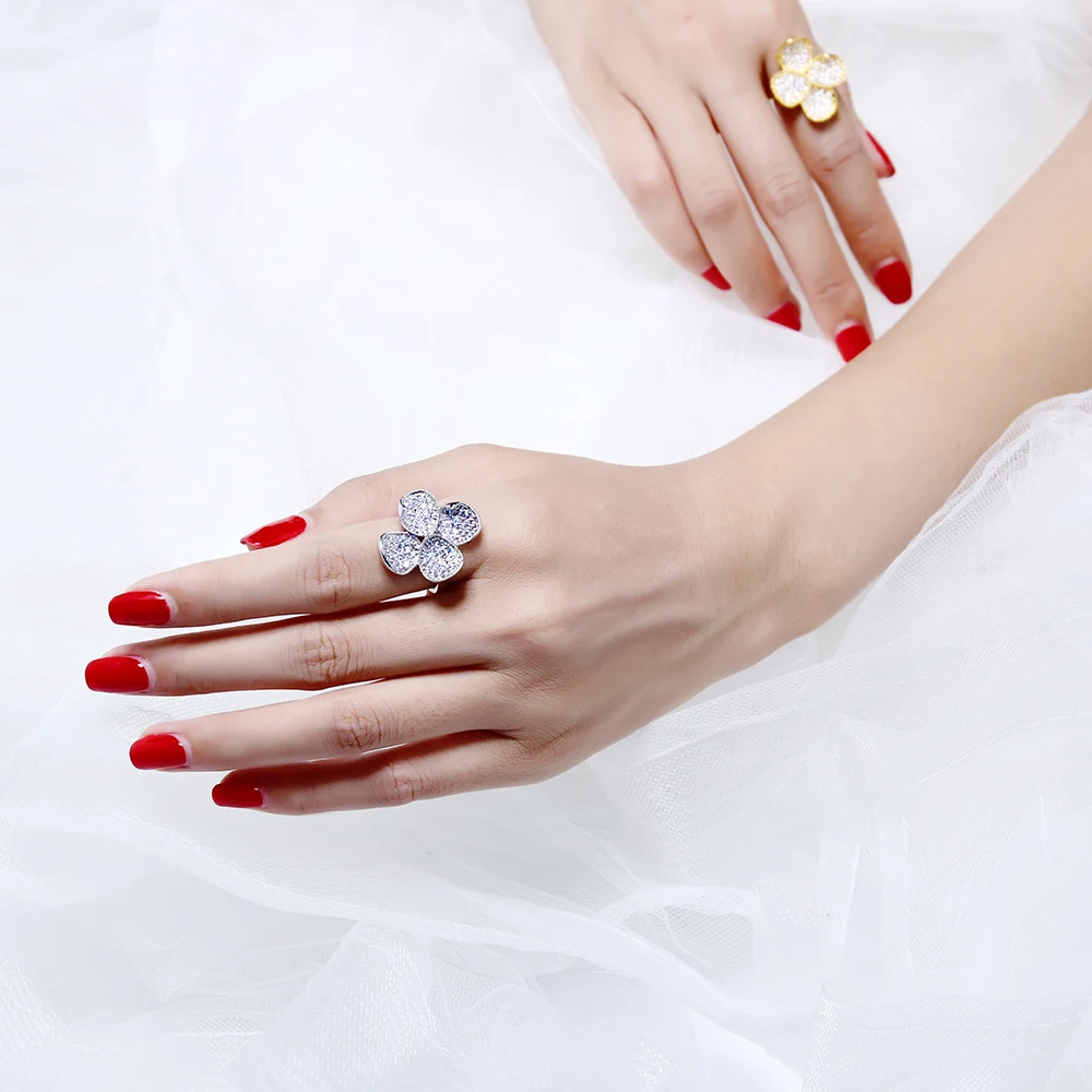 Wedding rings 3 carat crystal unique designer jewelry Gold/ White color Classic ring for woman Bridal accessories gift