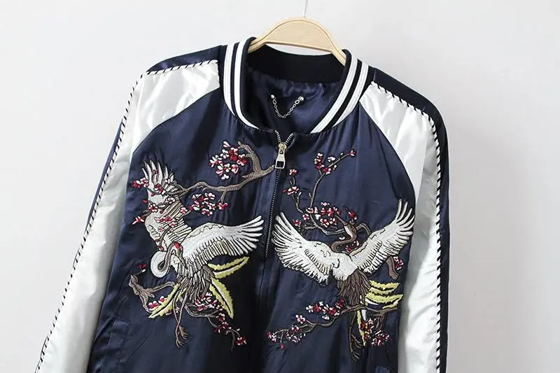 Femmes Mince Glissière Nouveau rouge À Fermeture Mode Bleu Casaco Stand Vestes Printemps Col Pour Et Brodé Hommes PrYqAP7