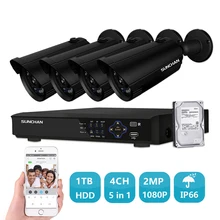 SUNCHAN 4CH 1080P HDMI Hybrid DVR 4PCS 2.0MP IR Outdoor Weatherproof P2P CCTV AHD Security Camera System Surveillance Kit 1TB