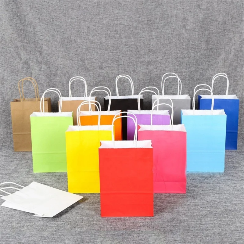 Colored Paper Bags With Handles Party Gift Wedding Birthday Christmas