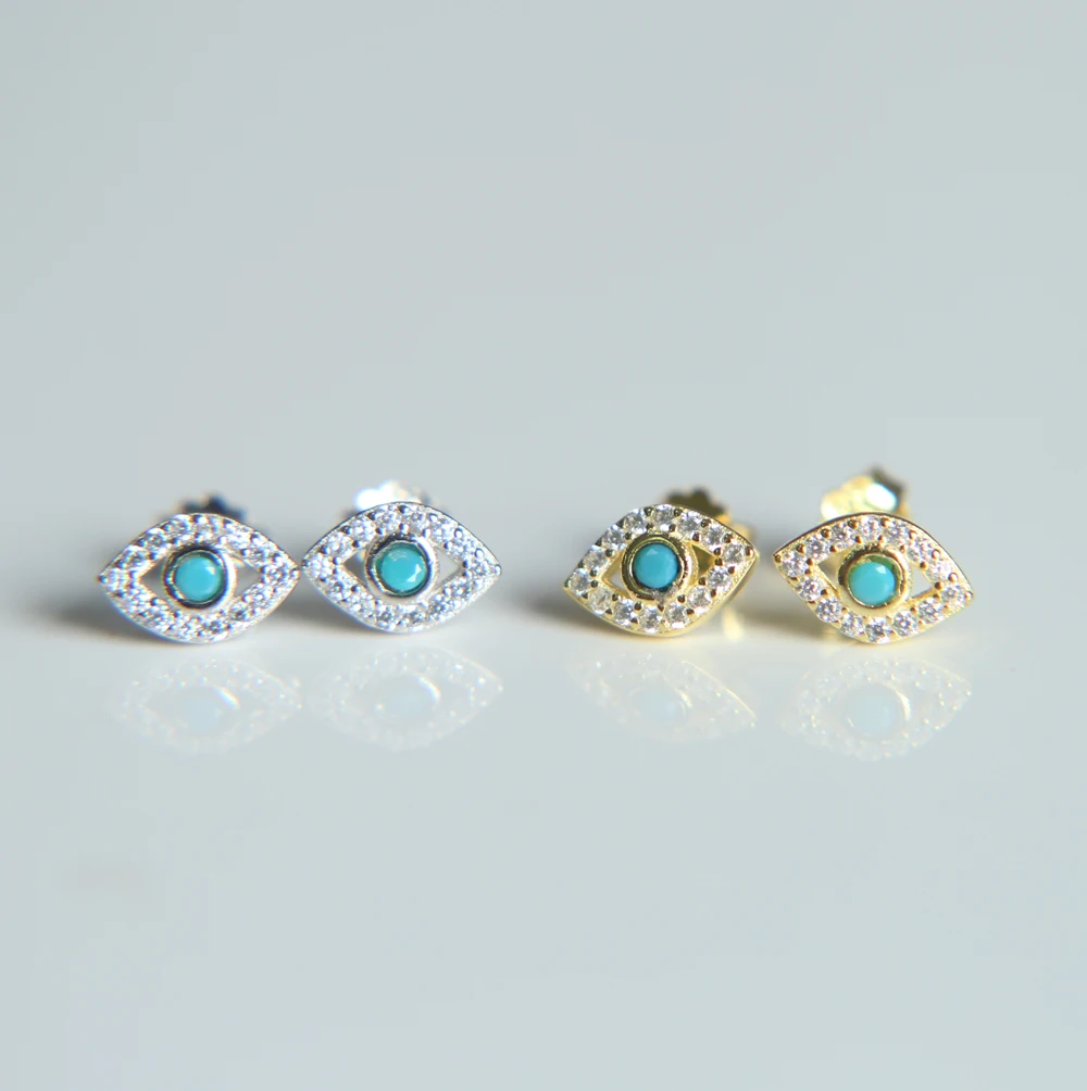 

2018 100% Genuine 925 Sterling Silver Blue Eyes Clear Cubic Zircon Crystal Stud Earrings for Women Silver Jewelry