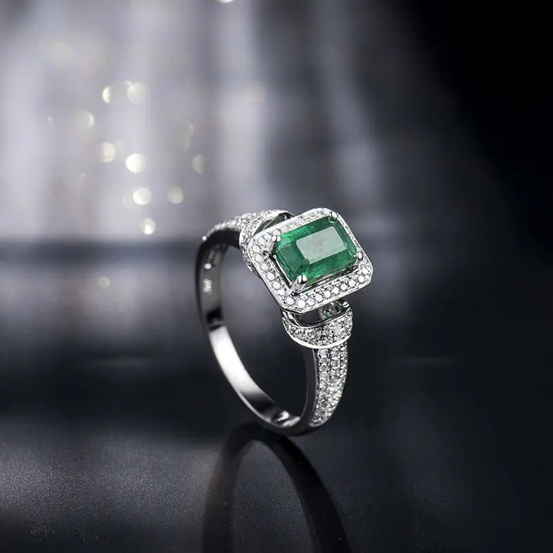 LOVERJEWELRY кольца для женщин, одноцветные, 14Kt, белое золото, бриллиант, прямоугольник, изумруд, драгоценный камень, для женщин, обручальное, юбилейное кольцо, ювелирное изделие