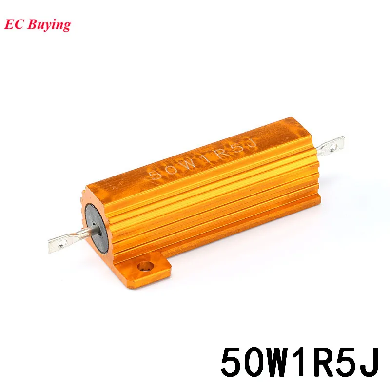 

5Pcs RX24 50W 1.5R High Power Metal Aluminum Case Resistor Golden Metal Shell Case Heatsink Resistor 1.5 OHM