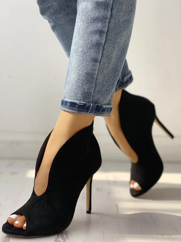LAPOLAKA 2019 Peep Toe V Shape Cut Out Ankle Boots woman 11 cm high ...