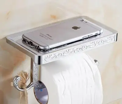 Creative antique bathroom paper roll holder brass toilet paper holder with shelf, WC/kitchen tissue rack vintage