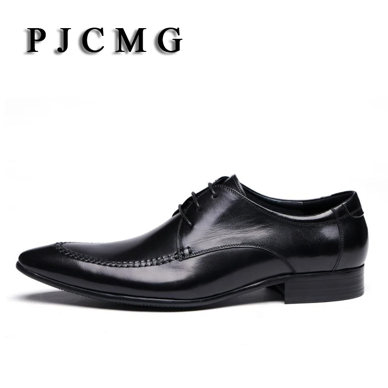 Pjcmg Роскошные брендовые Пояса из натуральной кожи Для мужчин Италии Кружево-Up Одежда высшего качества Бизнес Мокасины платье черные свадебные офисные туфли