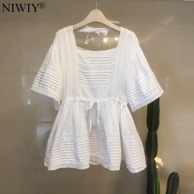 

NIWIY Brand Korea Red Lace Shirt Women Blouses Blusas Mujer De Moda 2019 Summer Cotton Blouse Chemisiers Et Blouses Femme N8676