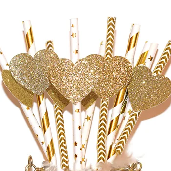 

25 Gold straws. star tar Heart-shaped Party decorations. First birthday party.Birthday boy girl Drinking Straws,kids birthday