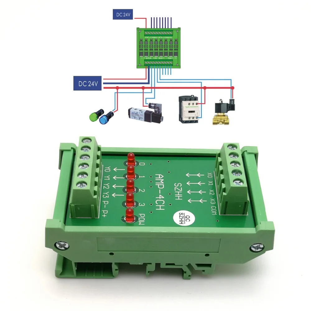 4 Channels DC 24V PLC Amplifier Board Terminal Blocks Plate PNP Input NPN Output Opto-isolated Circuit