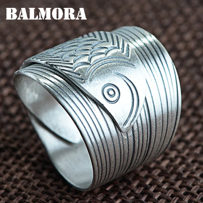 

BALMORA 990 Pure Silver Goldfish Animal Open Rings for Women Men Lover Party Thai Silver Vintage Fashion Jewelry Anillos SY22509