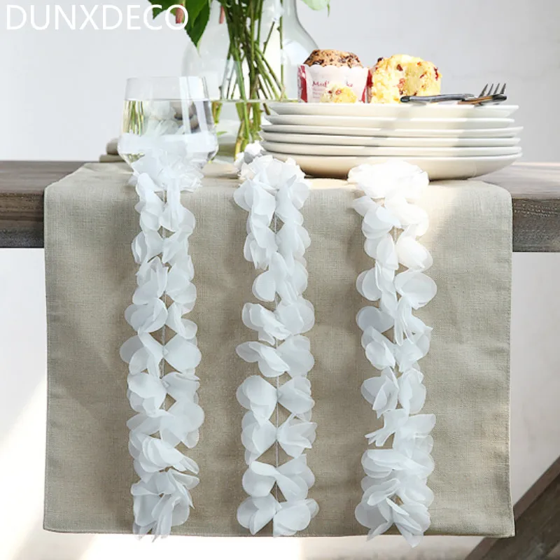 

DUNXDECO Table Runner Long Table Cover Fabric Modern Romantic Mesa Decoration Cotton Lace Flora Store Party Wedding Decoration