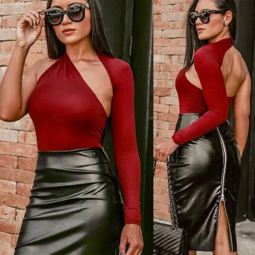 Новые пикантные однотонные Для женщин с длинным рукавом Тощий Bodycon бинты