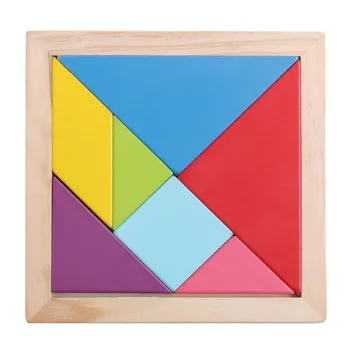 

18CM 7PCS/Set Wooden Tangram Jigsaw Puzzle Clever Board Mental Development Educational Toys for Kids Children