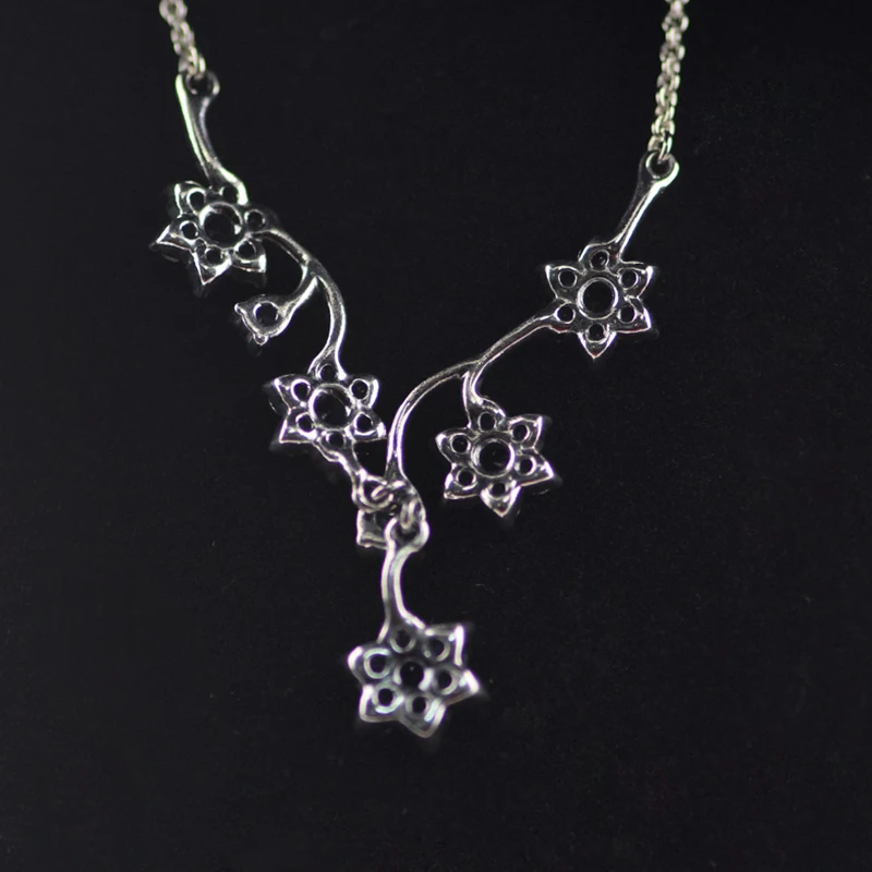

Authentic 925 Sterling Silver Forget Me Not Necklace & Pendant Purple & Clear CZ for Women DIY Fine Jewelry SN020