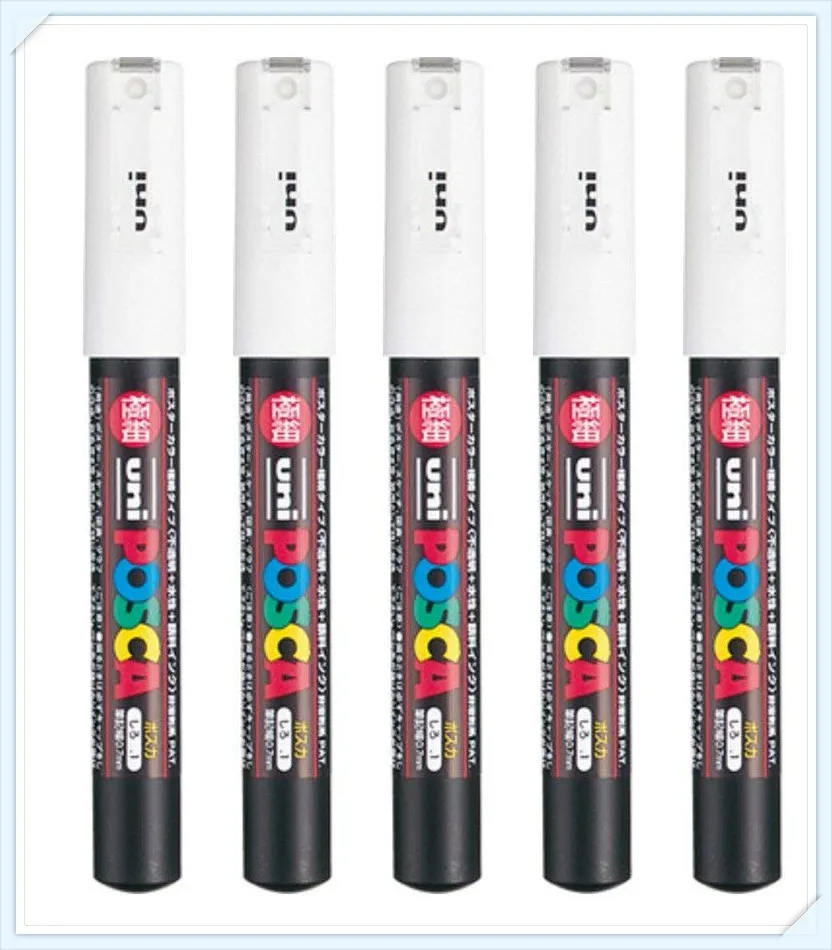 5-pack Uni Posca Краска Маркер ручка PC-1M очень тонкий пуля Tip-0.7mm Маркеры Белые чернила