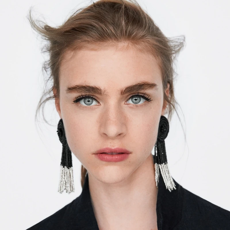 

AOTEMAN 2019 ZA Ethnic Pendientes Jewelry Exaggerate Long Bead Dangle Drop Earrings For Women Boho Tassel Earrings