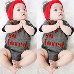 Новый комбинезон с короткими рукавами и надписью «YOU ARE SO LOVED» для новорожденных мальчиков и девочек, удобный серый хлопковый комбинезон
