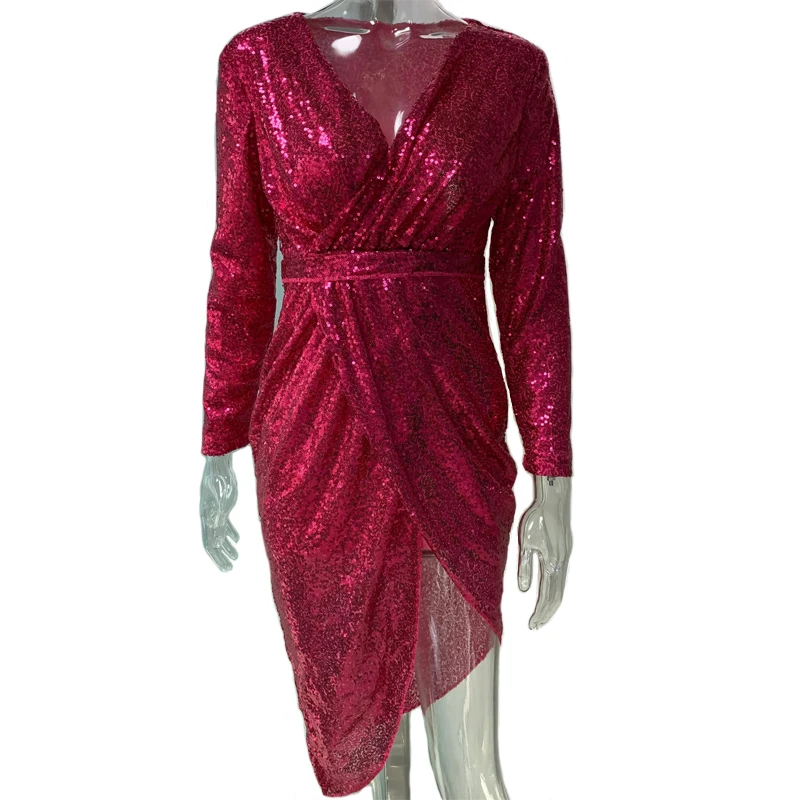 Сексуальная клубная одежда, вечерние платья, женское серебряное платье с v-образным вырезом, с высоким разрезом, с длинным рукавом, с блестками, Осеннее асимметричное облегающее платье vestidos mujer