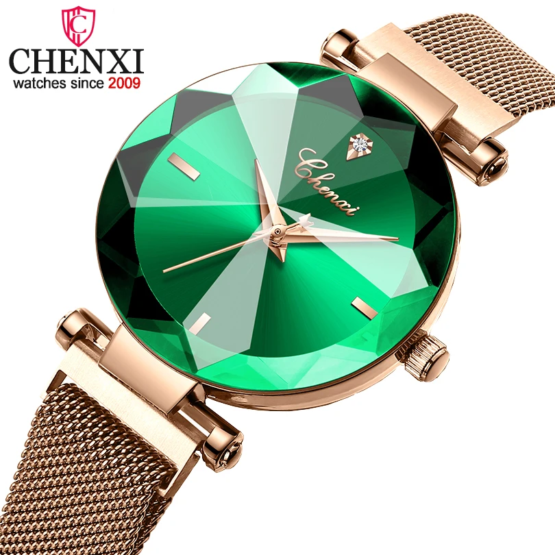 CHENXI Fashion 4 Colors Gem Cut Geometry Crystal Luxury Ladies Quartz Watches Women's Dress Watch Women Clock zegarek damski