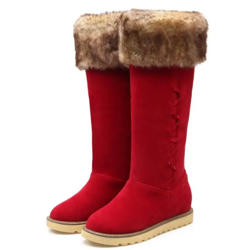 Женские зимние сапоги до колена в русском стиле модные женские плюшевые зимние сапоги с круглым носком обувь на плоской подошве размер 34-43 - Цвет: Красный