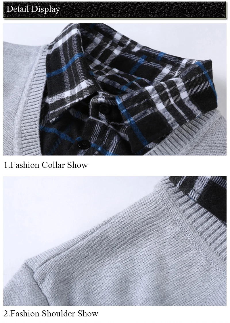 Новая зимняя коллекция 2017 г. Для мужчин свитер поддельные 2 предмета пуловер Для мужчин хлопок свитер Slim Fit Для мужчин свитера поло