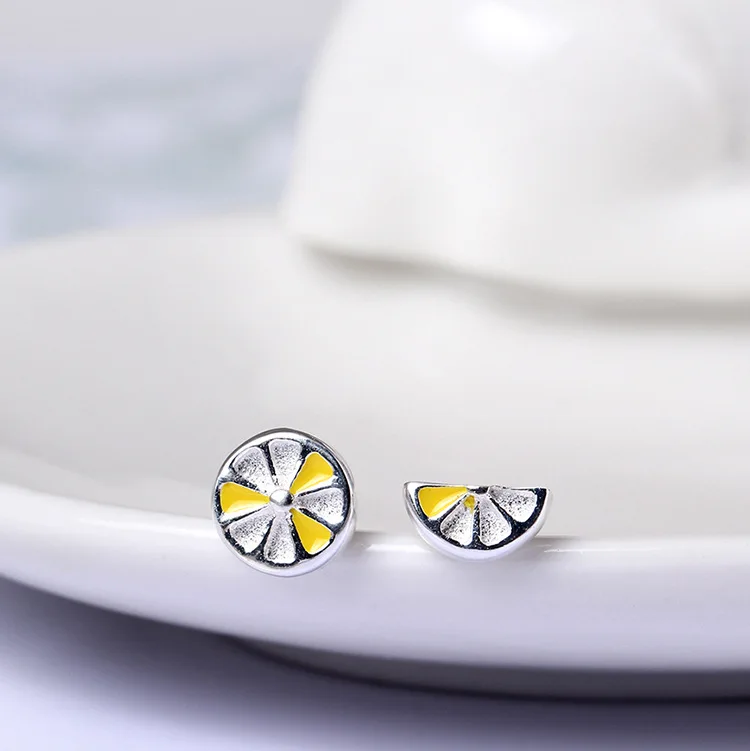 lemon fruit earring 100% 925 Sterling silver Jewelry fashion Hypoallergenic Stud earrings for women gift