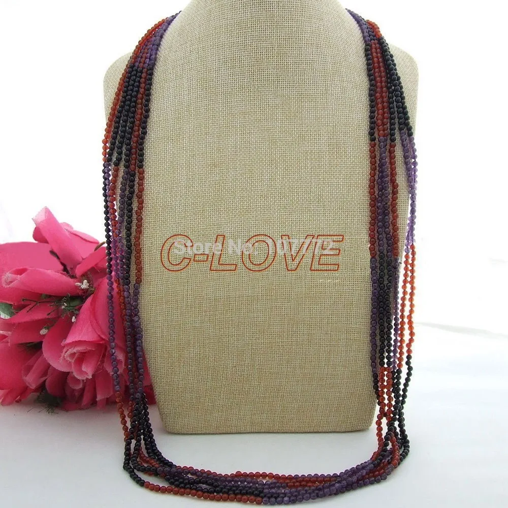 

40" 6 Strands Onyx Purple Crystal Carnelian Necklace