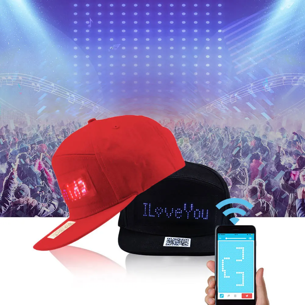 App мобильный телефон контроль рекламы шляпа хип-хоп шапки Bluetooth шляпа Светодиодный дисплей легкие шляпы Flash Слово шаблон многоязычный B4