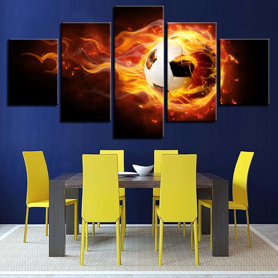 

HD Painting Art Modular Framework Poster Printed Canvas Modern 5 Panel Flame Football Living Room Pictures Wall Home Decor