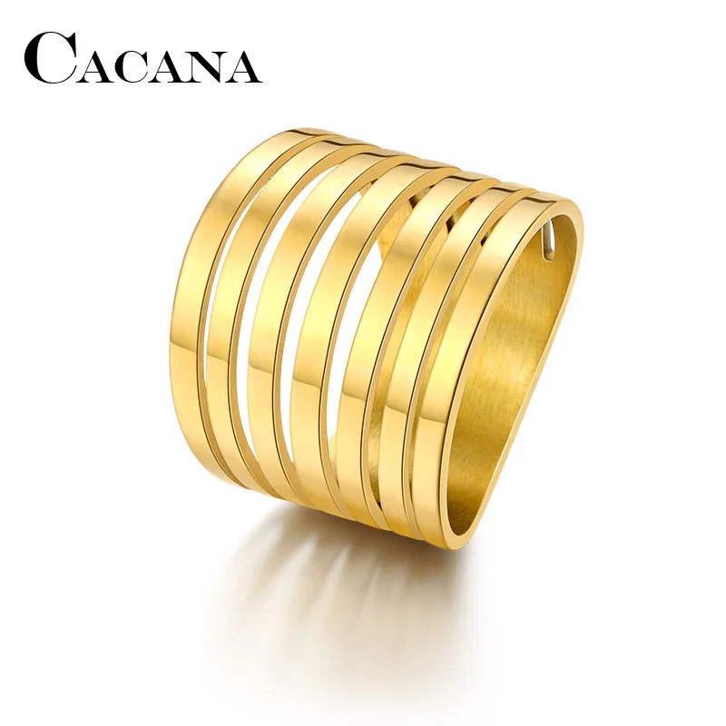

CACANA Stainless Steel Rings For Women Two Color Cutting 7 Circles Engagement Fashion Jewelry Rings For Male Party