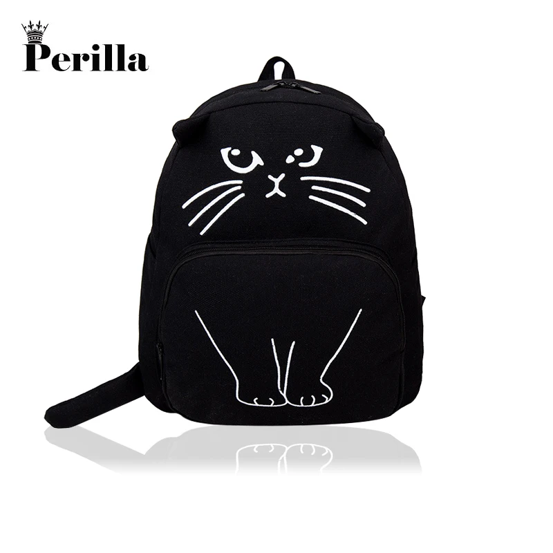 Perilla cat print canvas backpack for womenbackpack school bagschool
