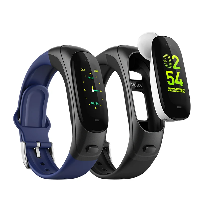 V08S Bluetooth наушники умный Браслет 2 в 1 0 96 &quotцветной экран Беспроводная гарнитура с