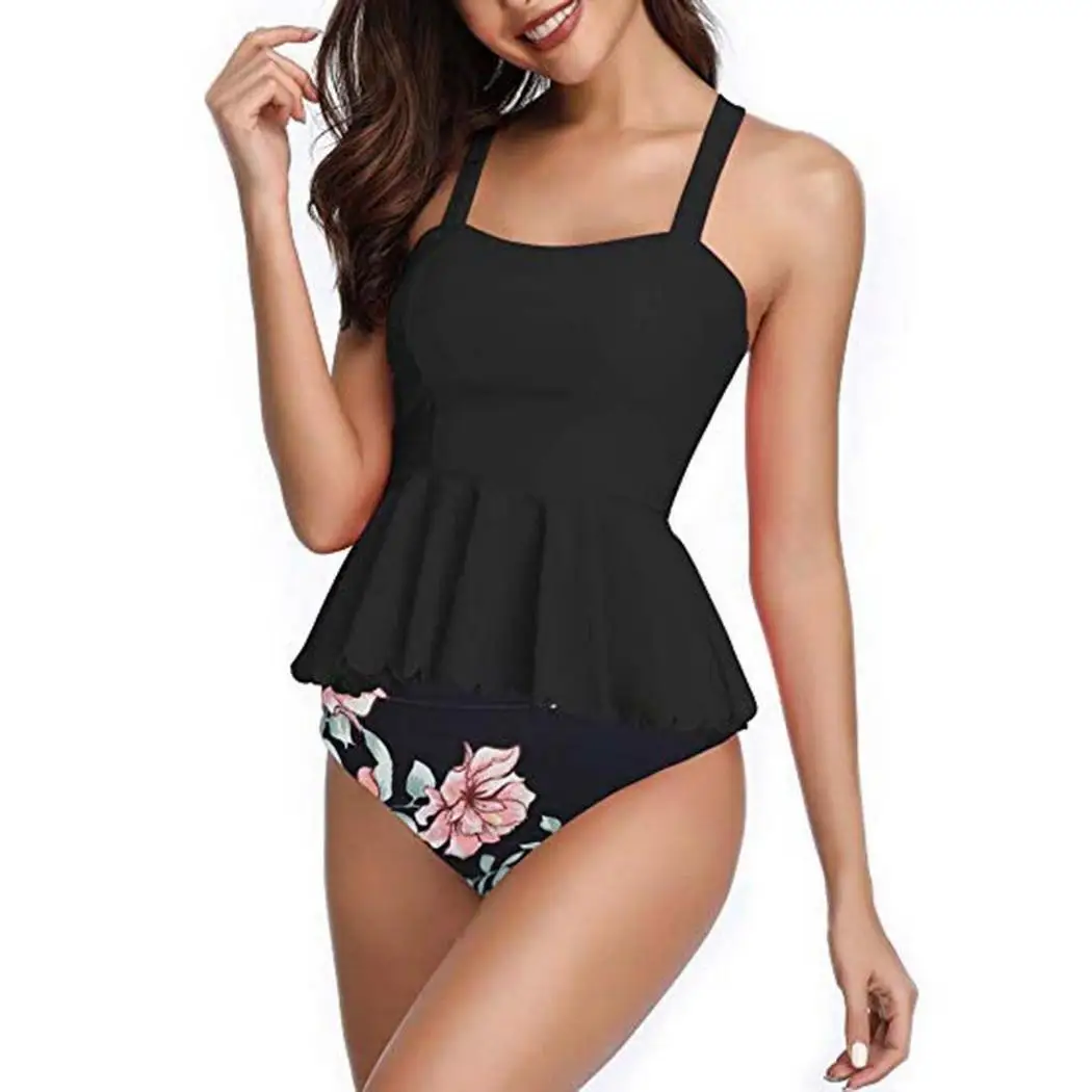 

Women swimsuits of large sizes Two Piece Bikini Set Sling Backless Padded Upper Wear Lady Split Mid Waist swimsuit