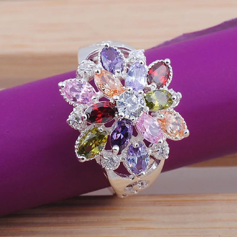 Высокое качество Красочные CZ Кристалл 925 пробы серебряные ювелирные изделия вечерние кольцо на палец для женщин Свадебные обручальные Роскошные Кольца Bijoux