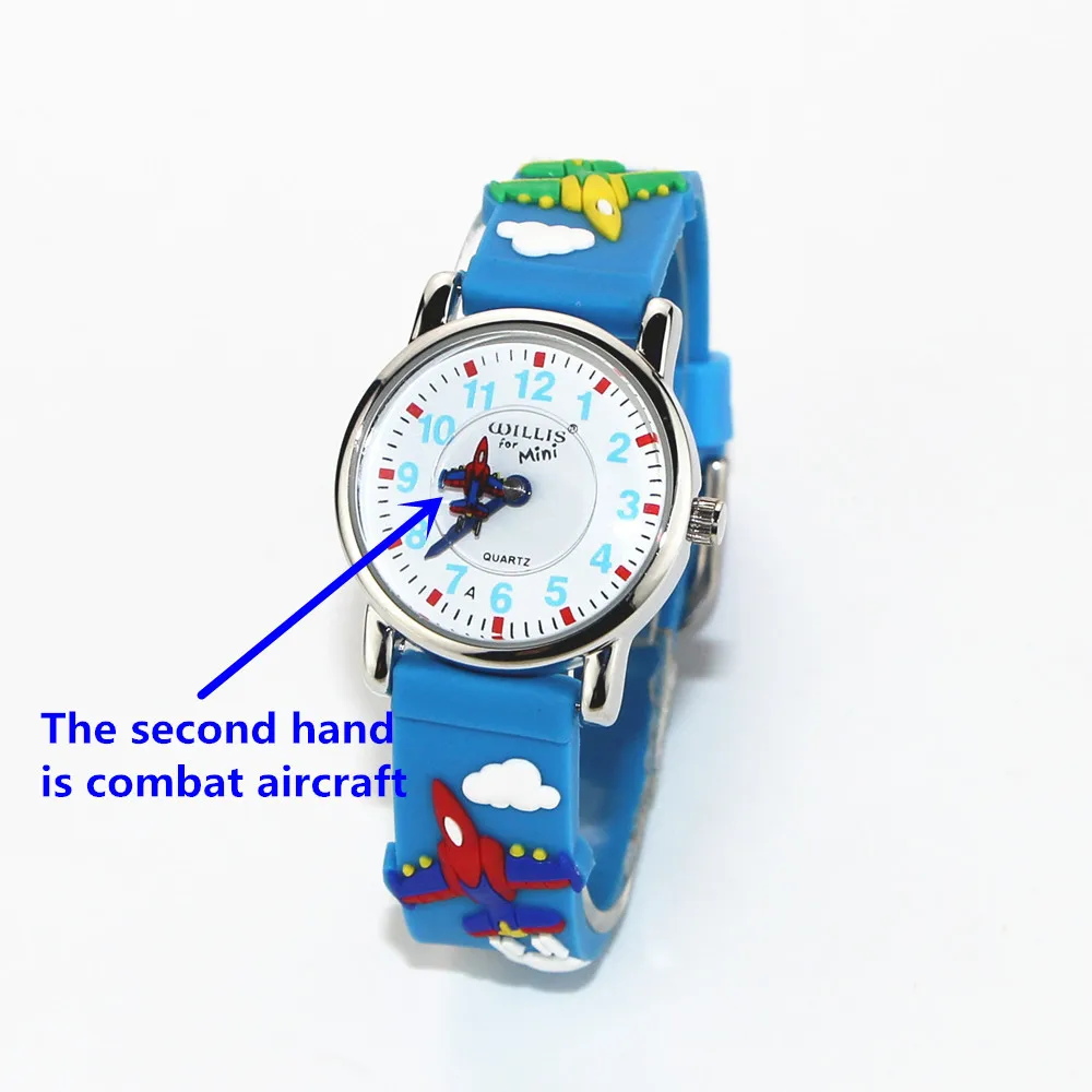 Мини боевых самолетов узор Дизайн маленькая девочка дети студенты мальчик Для женщин наручные 3D синяя полоса часы Водонепроницаемый часы