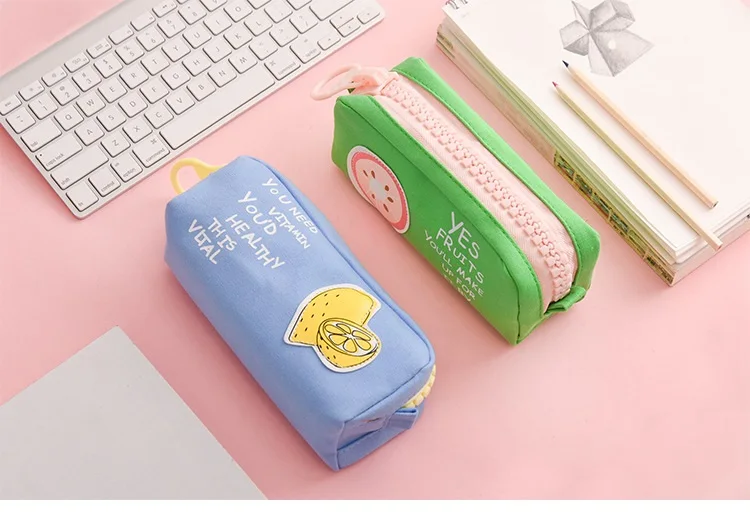 Big zipper Fruit pencil bag Lemon Pineapple Canvas school pencil case Stationery organizer Storage bags for pens Office A6628