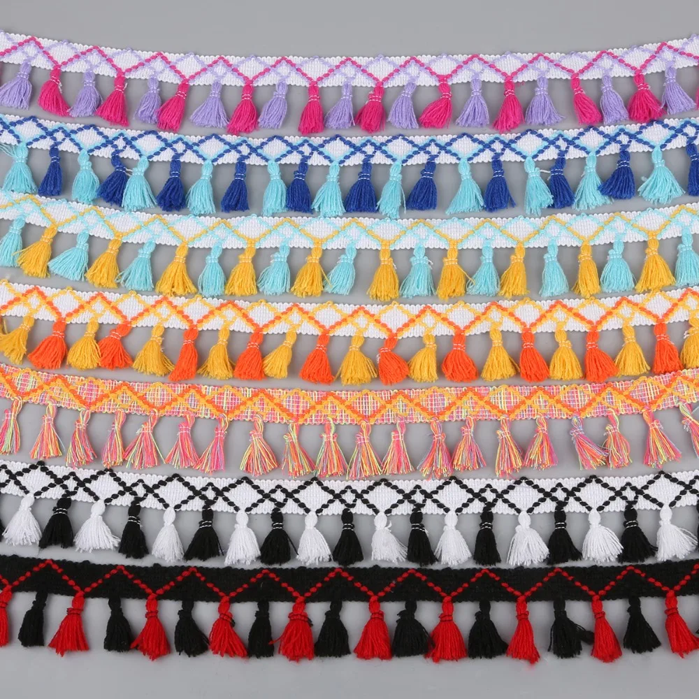 

2Yards/Lot 45mm Width DIY Lace Tassel Fringe Cotton Ethnic Lace Trim Ribbon Sewing Latin Dress Stage Garment Curtain Decorative