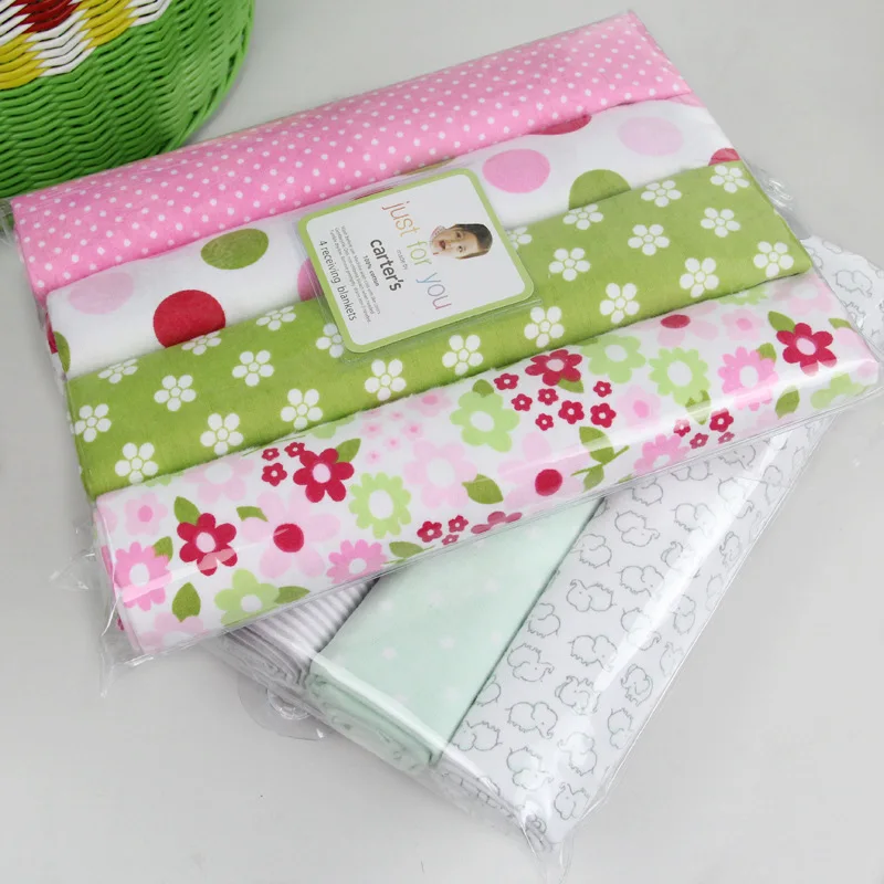Cotton Baby Blanket 4pcs/Lot Flannel Quilt Receiving Newborn 100x76cm
