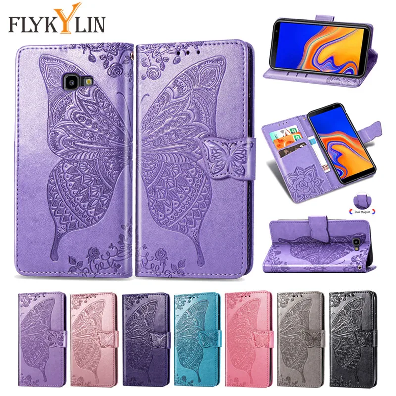 

Leather Case sFor Samsung Galaxy J4 Plus 2018 Case For Samsung J4 J6 J6 Plus 2018 Cases Cover 3D Butterfly Flip wallet Phone Bag