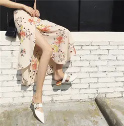 2018 печатный цветок листья нерегулярная юбка женская богемная Высокая талия модная сексуальная Удобная Полосатая юбка Сплит шифоновая юбка