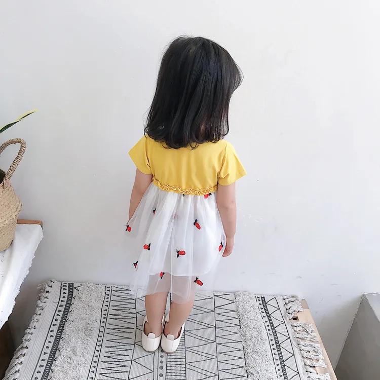 Детское платье; Новое поступление; vestido infantil; коллекция 2019 года; сезон лето; милое платье принцессы для девочек; сетчатая вуаль; ананас