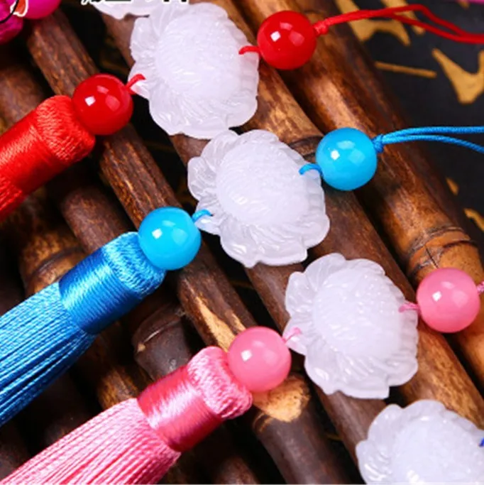 Yesucan Long Tassel With White Jade Lotus Keychain Cellphone Strap Jewelry Charms DIY Accessories For Earrings Necklace Keychain Yesucan Long Tassel With White Jade Lotus Keychain Cellphone Strap Jewelry Charms DIY Accessories For Earrings Necklace Keychain