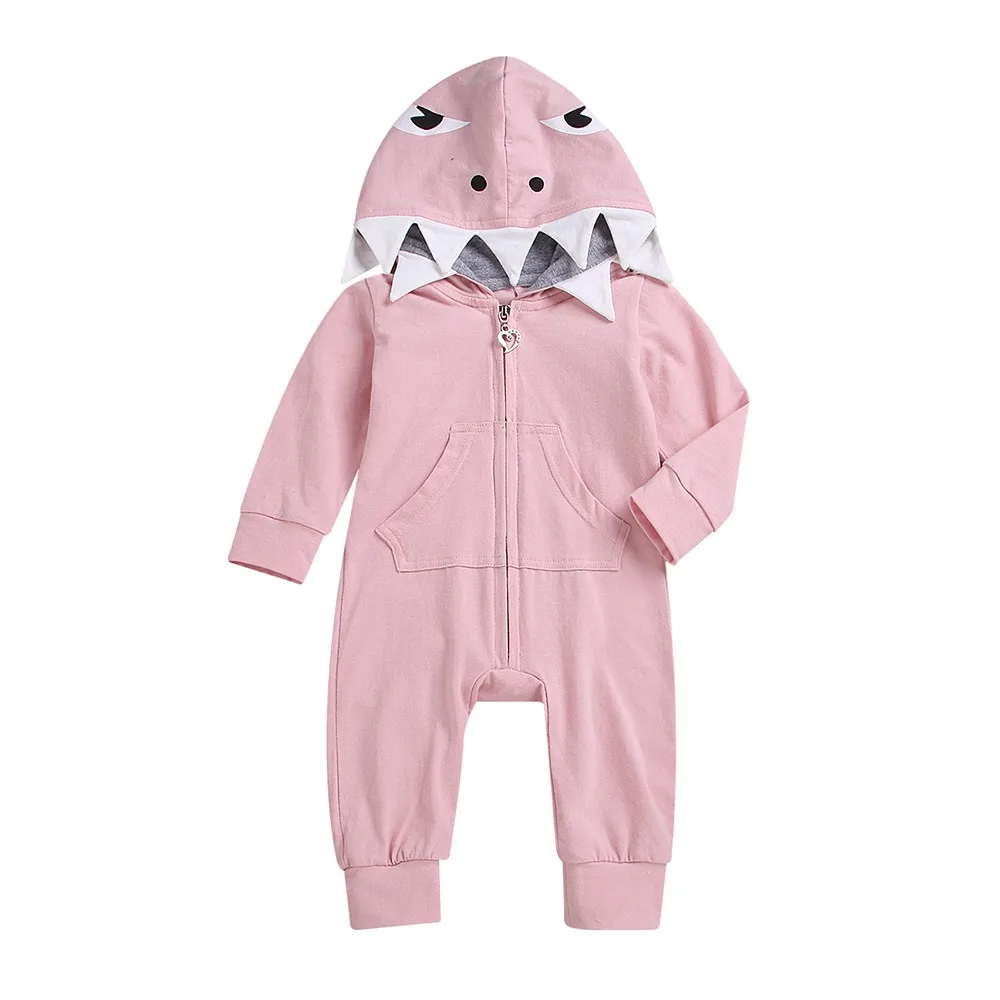 

Lovely Fashion Newborn Baby Girls Full Sleeved Shark Hooded Rompers Clothes Spring Autumn Soft Infant Warm Jumpsuit Clothing Set