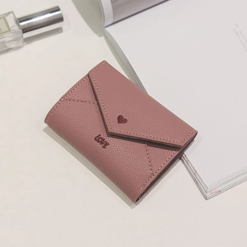 Женский короткий кошелек из ПУ кожи с сердечками|money bag|leather women walletfashion wallets |