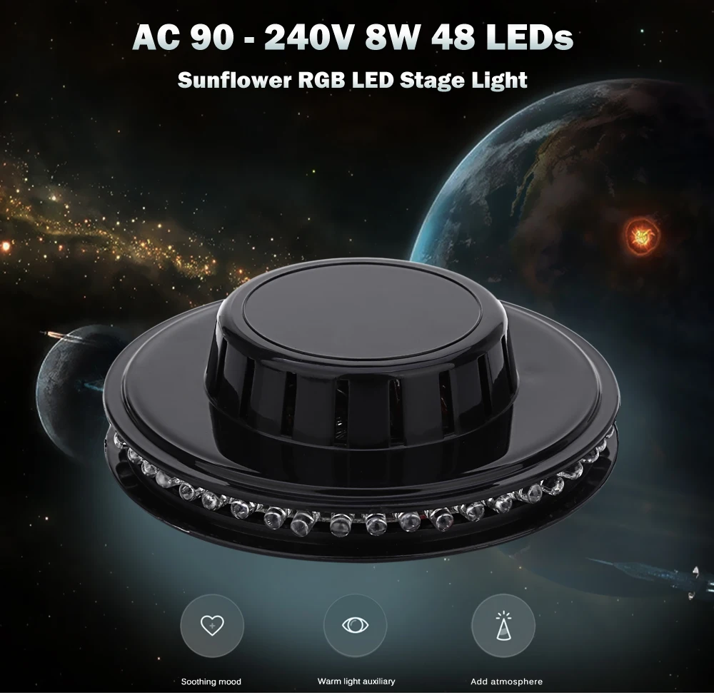 

Premium AC 90 - 240V 8W 48 LEDs Sunflower RGB LED Stage Effect Light Rotating Lamp For Christmas Family Party KTV Dancing